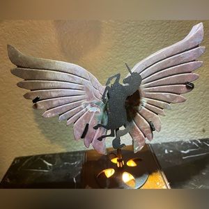 Genuine agate crystal wings with unicorn stand.